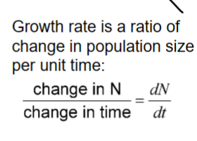 <p>dN/dt = population births – population deaths \n</p><p>dN/dt = bN – dN \n (note confusing use of “d” for two different things here!)</p>