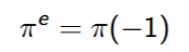 <p>assume expected inflation equals the previous year’s inflation 𝛑(-1)</p><p>forecasting that inflation will equal past inflation is an easy shortcut relative to the time-consuming job of forecasting inflation based on all available information</p>