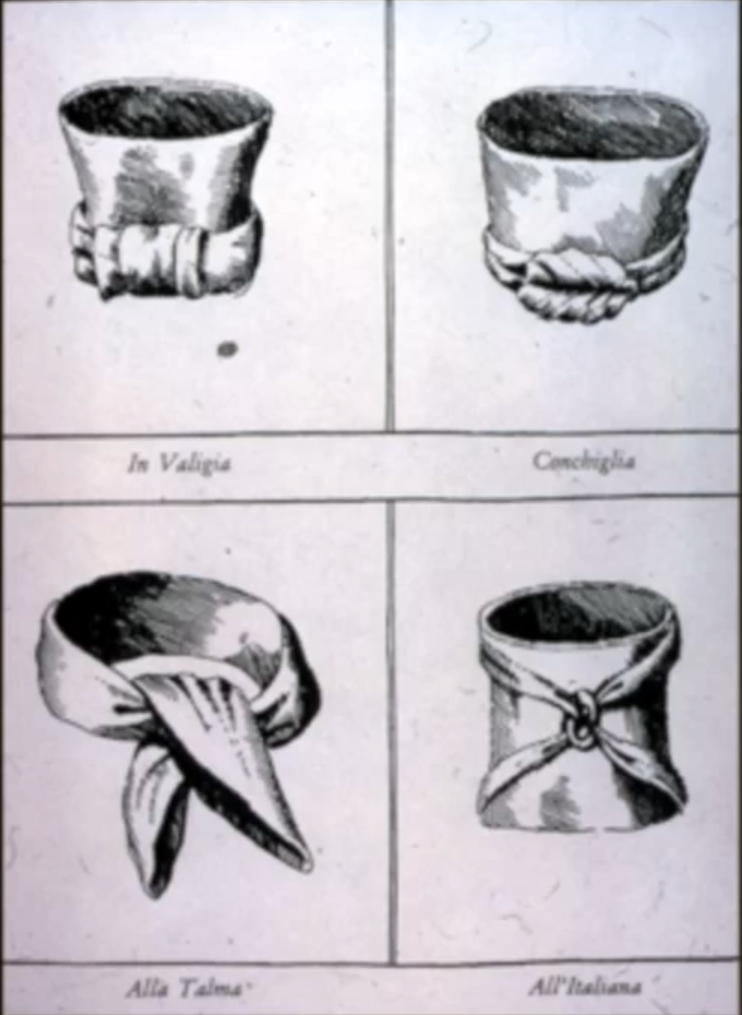 <p>neck coverings secured by a strap and buckled in the back</p>