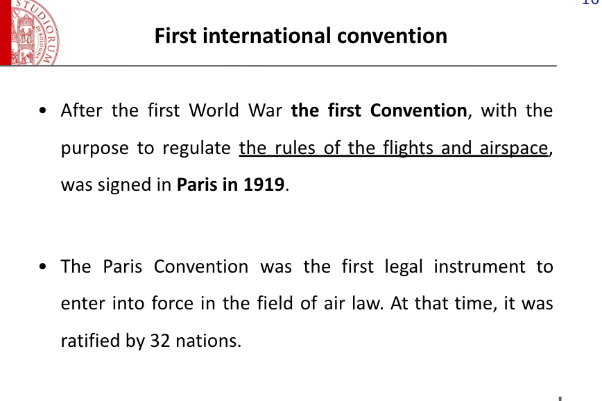 <ul><li><p><span>Convention recognised the complete and exclusive sovereignty of States over the airspace above their territory - if they possess the land, then they also possess the air above it&nbsp;</span></p></li></ul>