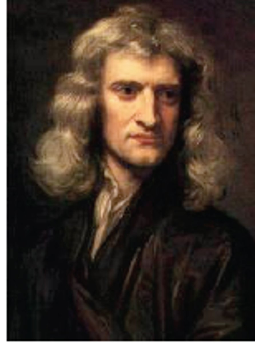 <p>English <br>Mathematician and physicist<br>Book: Principia (1687)<br>Laws of Motion <br>Laws of Gravity</p>