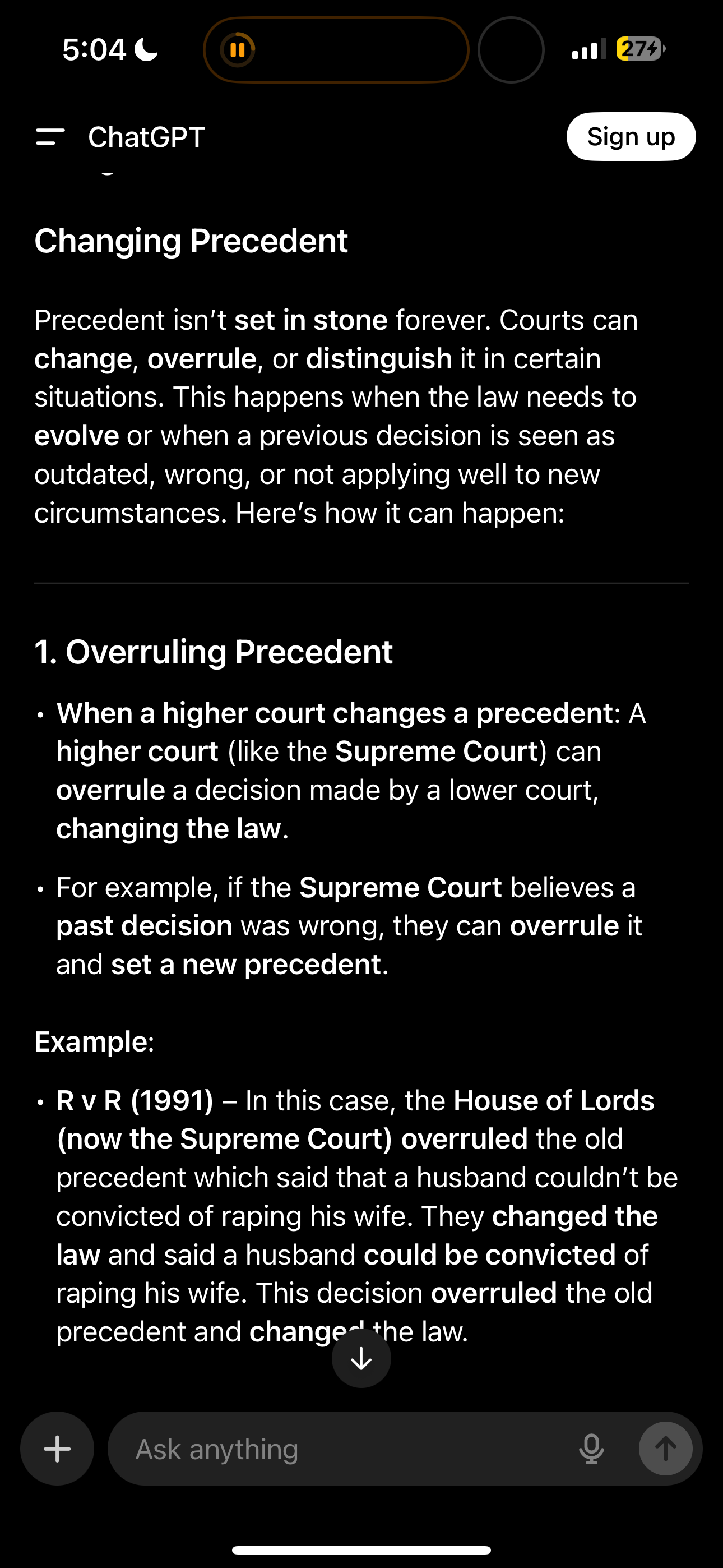 <p>When a higher court changes a precedent</p>