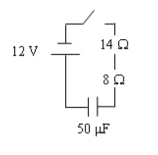 <p>Find the currents through the 8 Ω resistor at the instant that the switch is closed.</p><p></p>