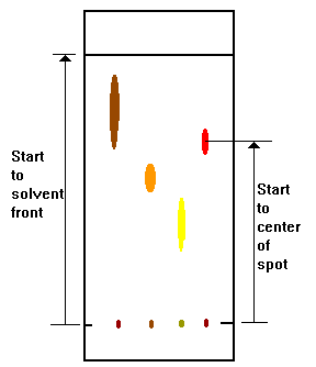 Adsorbent paper used in paper chromatography which shows the separation of different colored substances.

It’s a visible record showing the result of the separation of a mixture’s components. Components in chromatography have different solubilities → they travel at different rates and therefore spread apart.