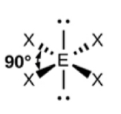 <p>4 bonding pairs, 2 lone pairs, bond angle of 90 (or less)</p>