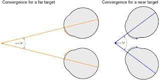 <p>(binocular cues)</p><ul><li><p><span>when the vision of both eyes are parallel the object is farther while the angle indicates the closeness of the object</span></p></li></ul>