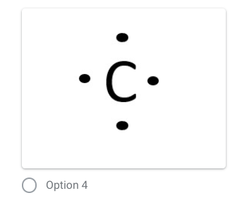 <p>Which is the correct dot diagram for the element carbon?</p>