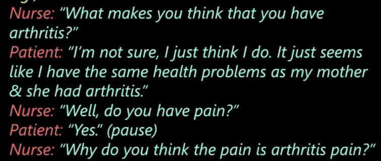 <p>What non-therapeutic interview technique is exhibited?</p>
