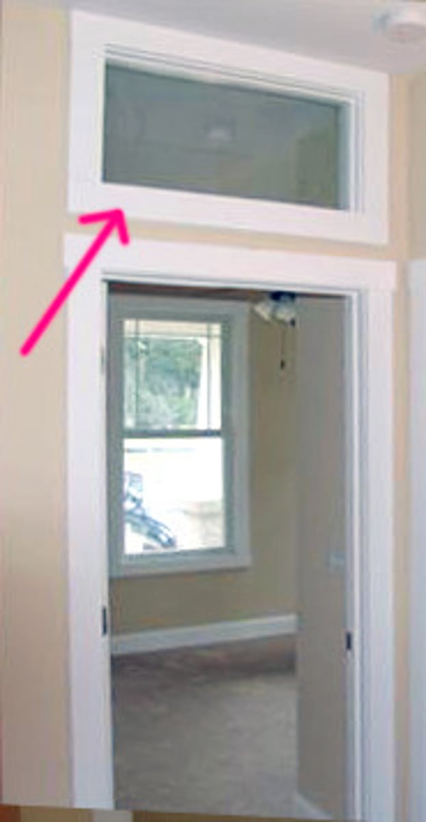 <p>a window above the transom of a doorway</p>
