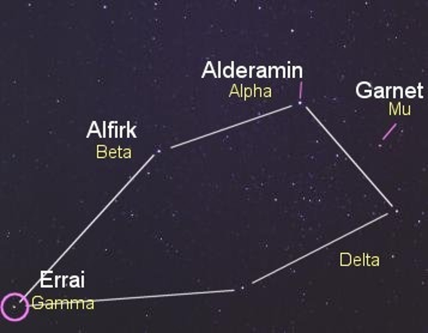 <p>king of Ethiopia / brightest star: Alpha Cephei (α Cep)</p>