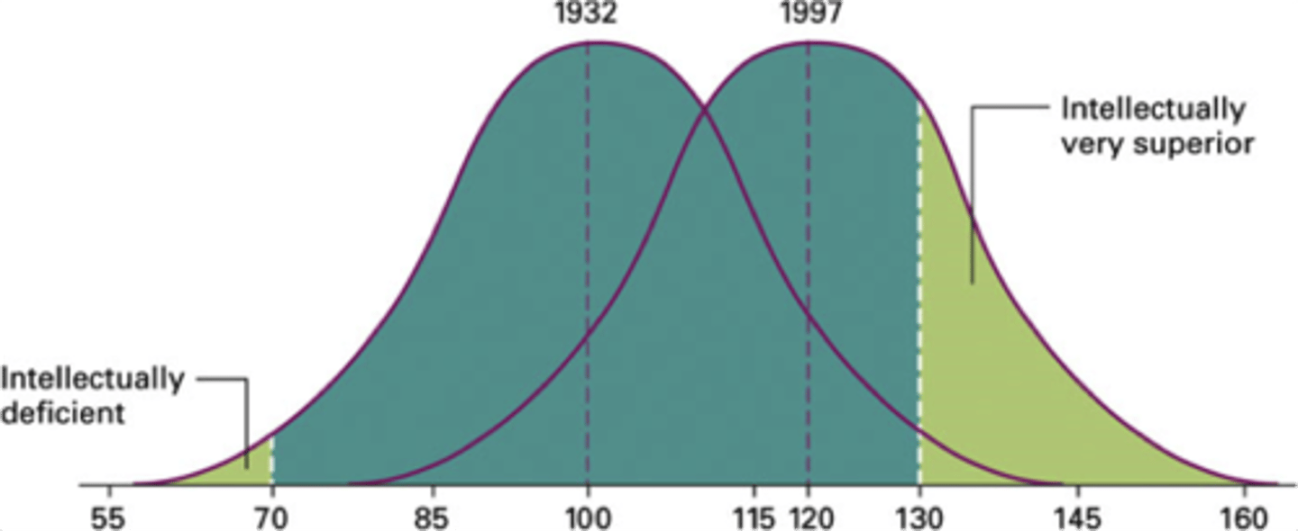 <p>the worldwide phenomenon that shows intelligence test performance has been increasing over the years</p>