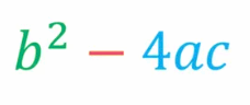 <p>Describes the number and type of solutions for a quadratic.</p><p>if b²-4ac > 0 then 2 REAL solutions</p><p>if b²-4ac = 0 then 1 REAL solution</p><p>if b²-4ac < 0 then NO REAL (imaginary) solutions</p>