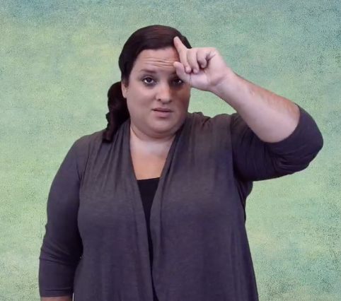 <p>Tap the<strong> side of your left index finger</strong> to your forehead <strong>twice</strong></p>