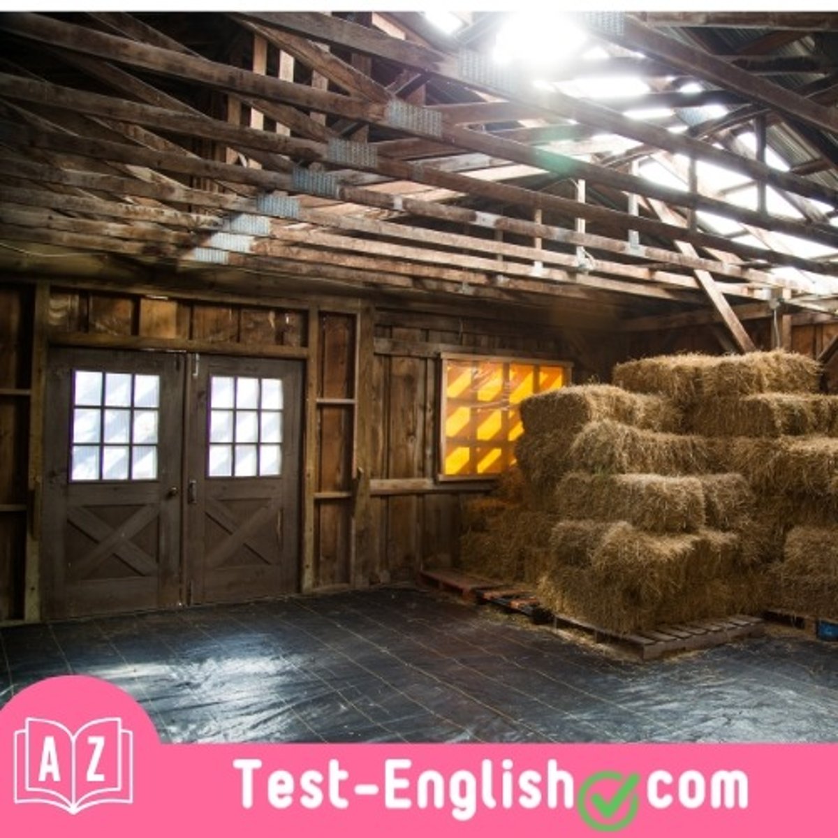 <p>The tractor is stored in the _____ next to the farmhouse.</p>