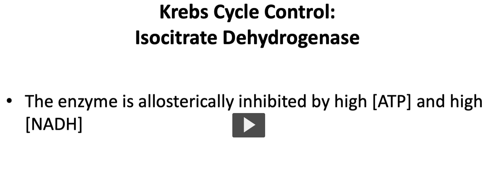 <p>the second one, pacemaker, is isocitrate dehydrogenase. (step 3) </p><p>this enzyme catalyzes the committed step, the enzyme can be inhibited allostetically, by high concentration of ATP and ADH.</p><p>vice versa, if ADP and NADH are high, then the enzyme is activated.</p><p>Why this step is called the “pacemaker” </p><p>It is considered the <strong>main regulatory step of the Krebs cycle</strong> because it determines how fast the cycle runs.</p><p>When this enzyme is active → the cycle runs faster.<br>When it is inhibited → the cycle slows.</p>
