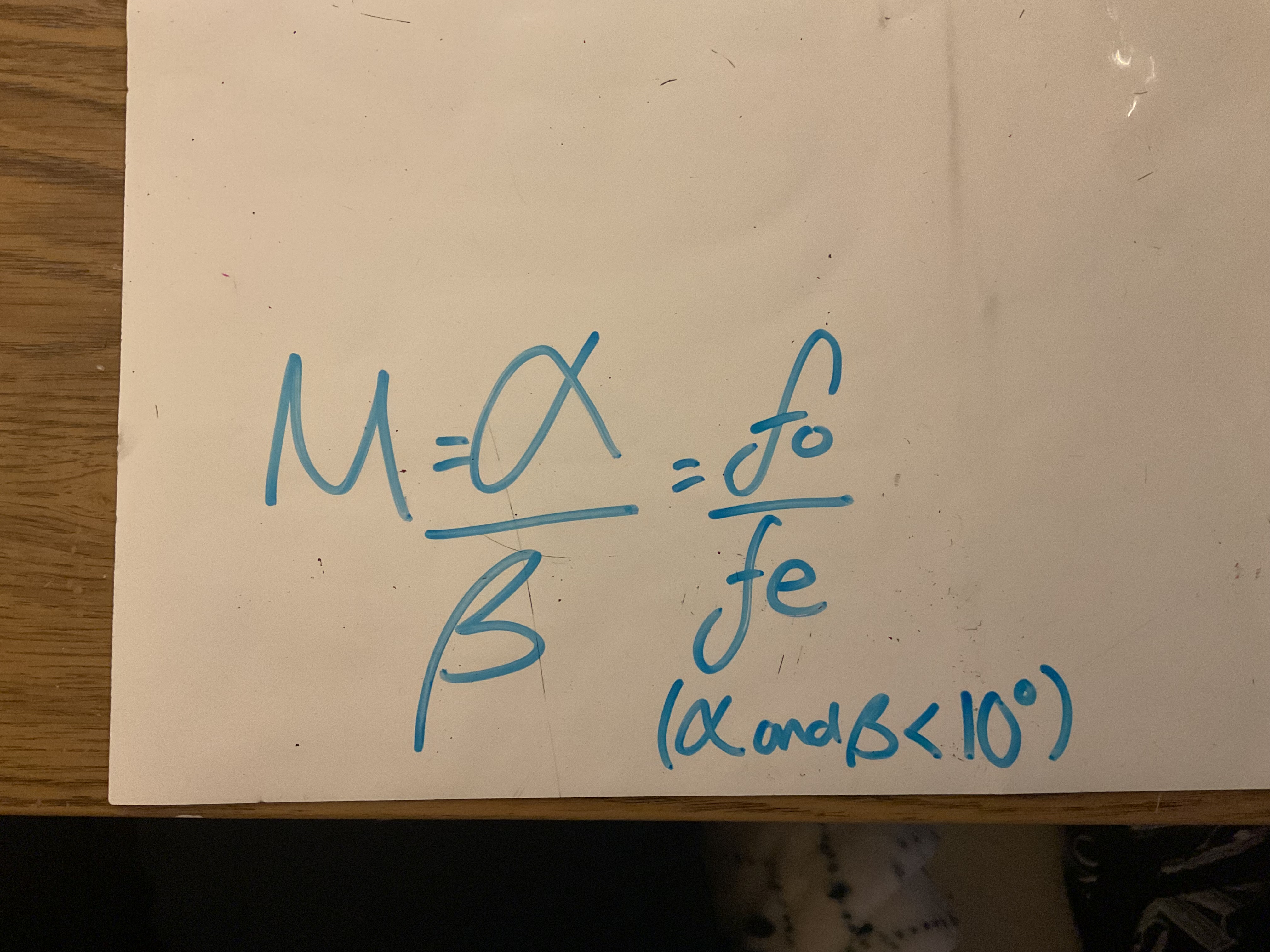 <p>M= angle subtended by the image at the eye/ angle subtended by the object at the unaided eye</p>