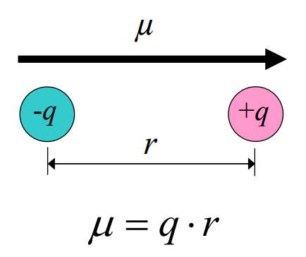<p>In the dipole diagram, what does the arrow for <strong>μ</strong> represent?</p>