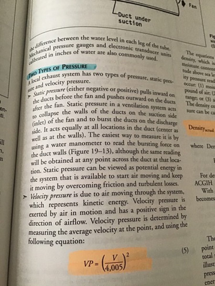 <p>the pressure of air at rest, or that portion in moving air, if the air stream were to stop</p>