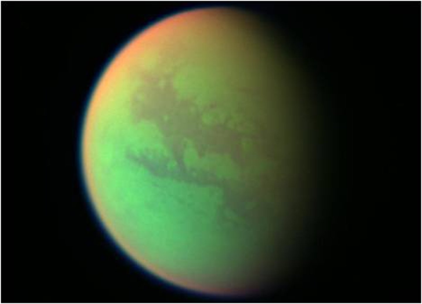 <p>Saturn's largest moon, thick nitrogen atmosphere</p>