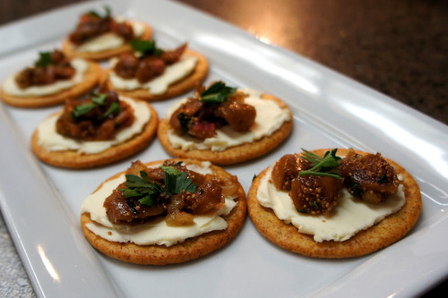 <p>(n.) A small appetizer served before a meal</p>