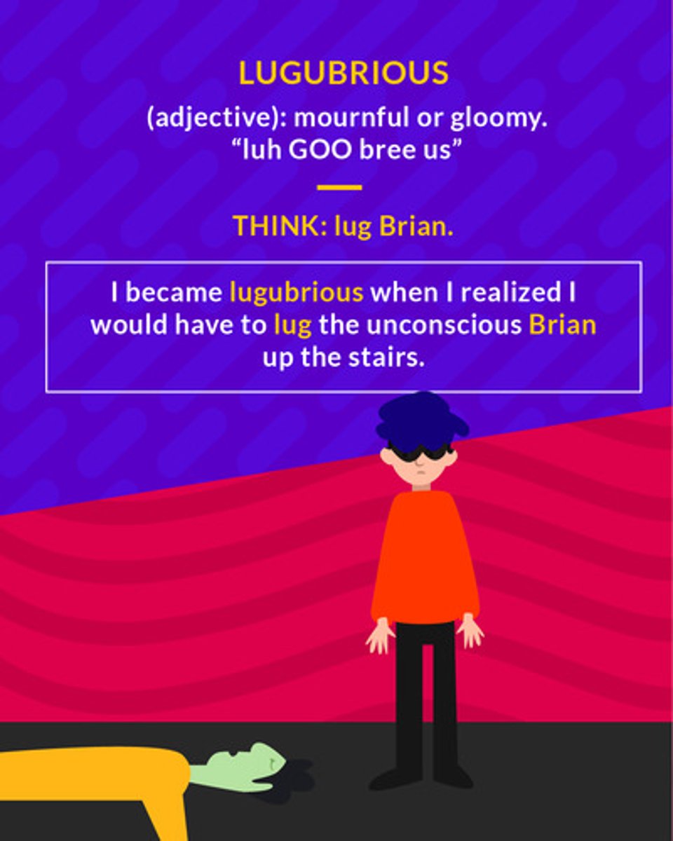 <p>(adj.) mournful; gloomy</p>