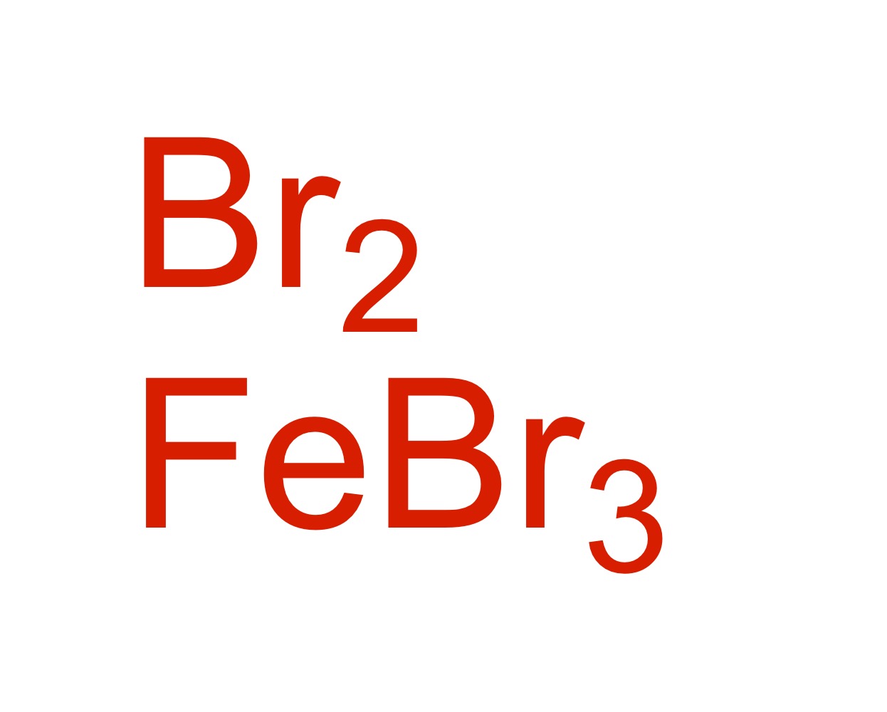 <p>The Br attaches to the cyclohexane - BR2, FeBR3 is the reagent</p>