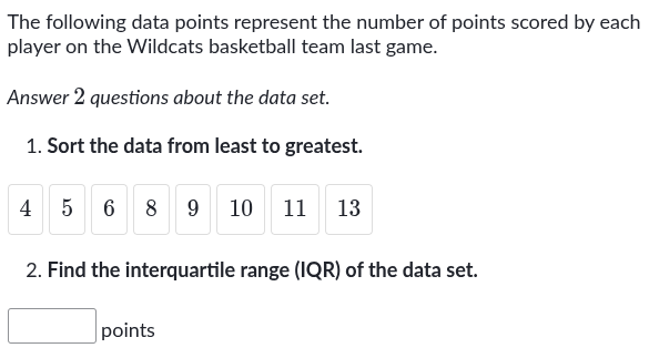 <p>Find the IQR of the data set</p>
