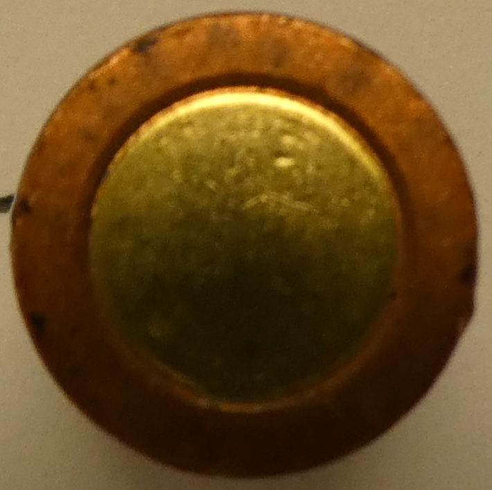 <p>The bullet of which cartridge is shown in this photo?</p>