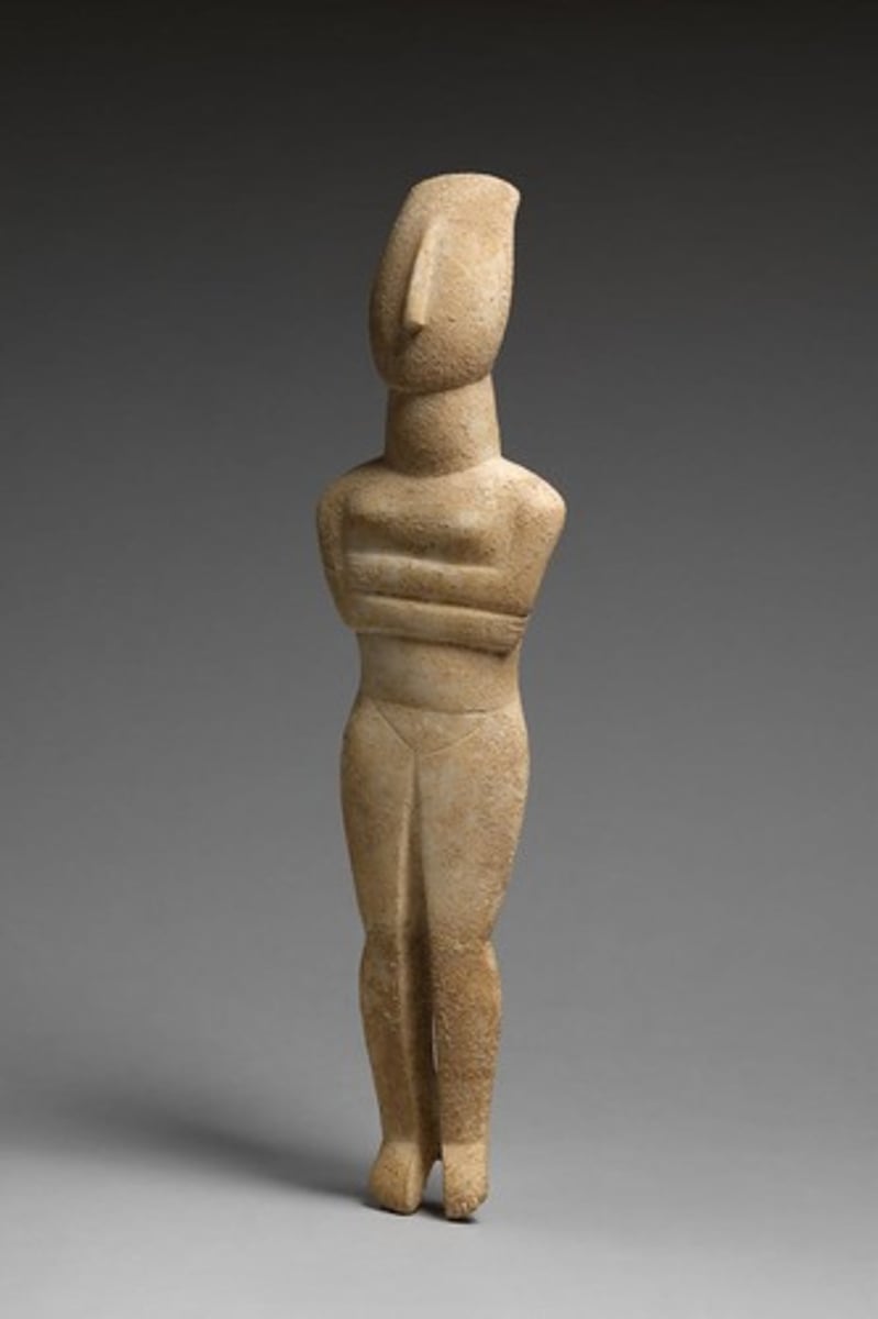 <p>Cycladic figurines, often misnamed, are primarily marble sculptures that influenced modern art movements.</p>