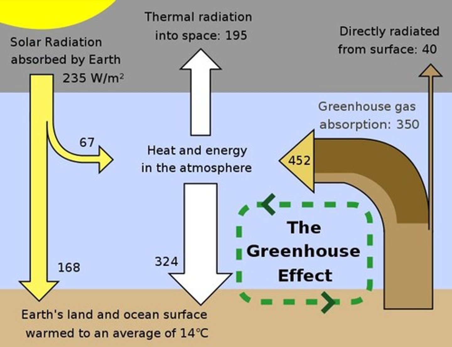 <p>Traps IR radiation, warming Earth's surface.</p>