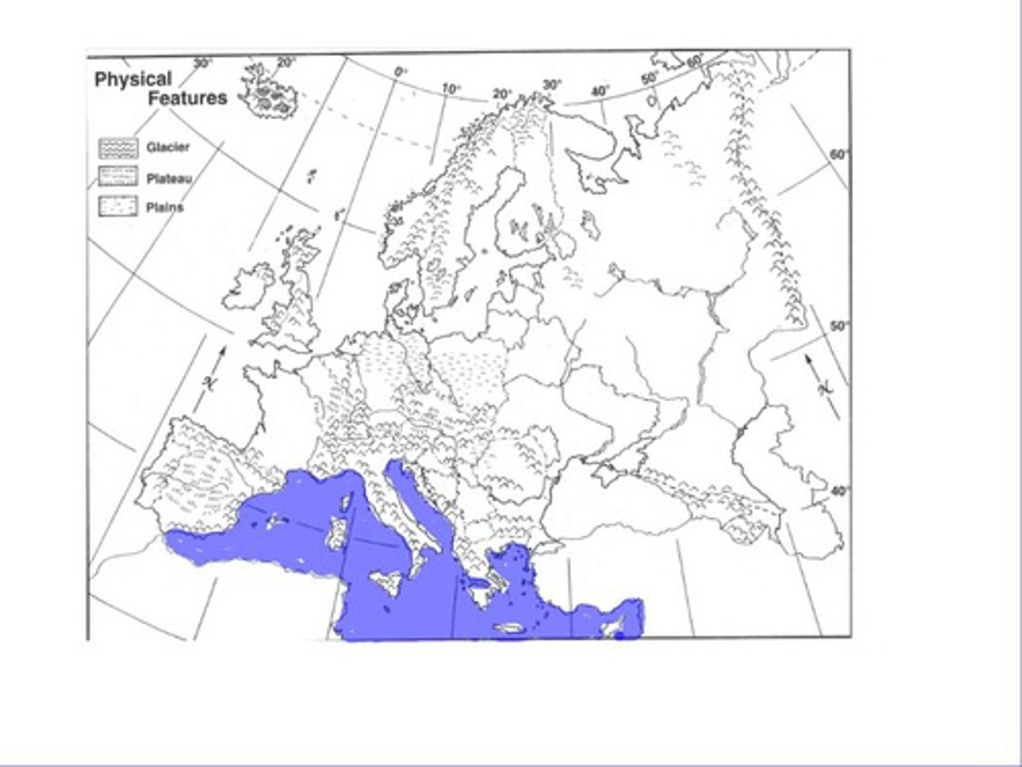 <p>The large body of water bordered by Europe, Africa, and Asia</p>