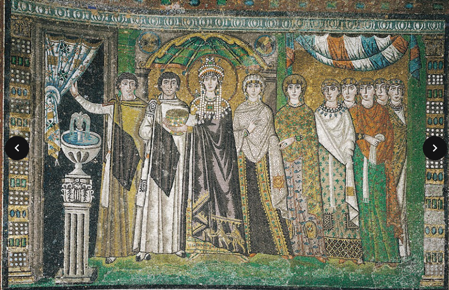 <p>mozaic cu teodora (sotia lui iustinian) bazilica san vitale - ravenna</p>