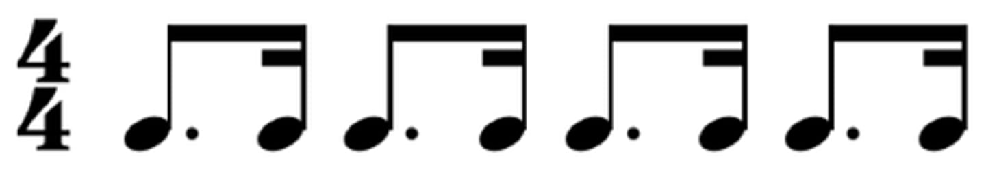 <p>A dot after a note increases its value by half again.</p>