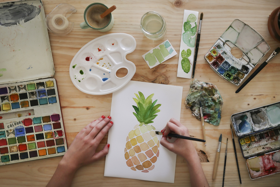 <p>a paint made from pigments suspended in water. It is often used for artistic purposes, known for its translucency and ability to create soft washes of color. </p>