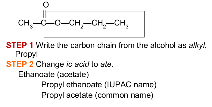 <p>Propyl ethanoate<br>Propyl acetate</p>