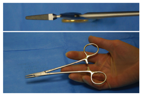 <p>Nickname: Needle Holder</p><p>Use: Holds standard size needles, passes through most tissue</p><p>Features: Tapered, light, serrated jaws</p>
