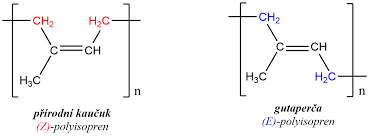 <ul><li><p>vznikají polymerací izoprenu</p></li></ul><p><strong>kaučuk: cis – izomer</strong></p><ul><li><p>získáván nařezáváním kůry kaučuku (latex)</p></li><li><p>materiál s velkou pružností</p></li><li><p>výroba pryže (gumy)</p></li></ul><p></p><p><strong>gutaperča: trans – izomer</strong></p><ul><li><p>uměle vyrobená, není elastická,</p></li><li><p>vznik vulkanizací</p></li><li><p>má výborné izolační vlastnosti</p></li><li><p>výroba podrážek bot</p></li></ul><p></p>