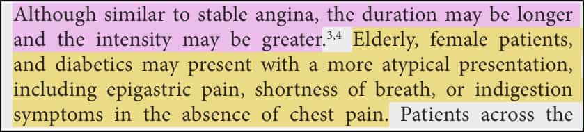 <p>The classic symptom of an — is:</p><ul><li><p>severe new-onset or increasing substernal angina</p></li><li><p>at least 20 minutes in duration</p></li><li><p>most often occurring at rest </p></li><li><p>The pain may radiate to the shoulder, down the left arm, and to the back or jaw</p></li></ul><p></p><p></p>