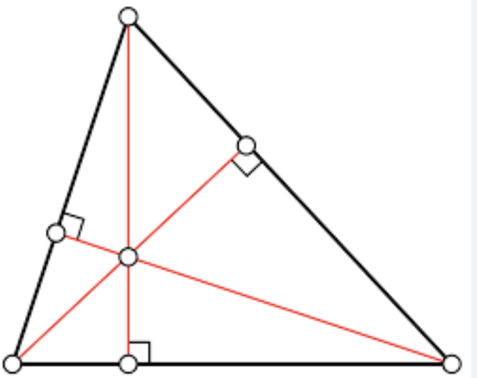 <p>the point at which the three altitudes intersect in a triangle</p>