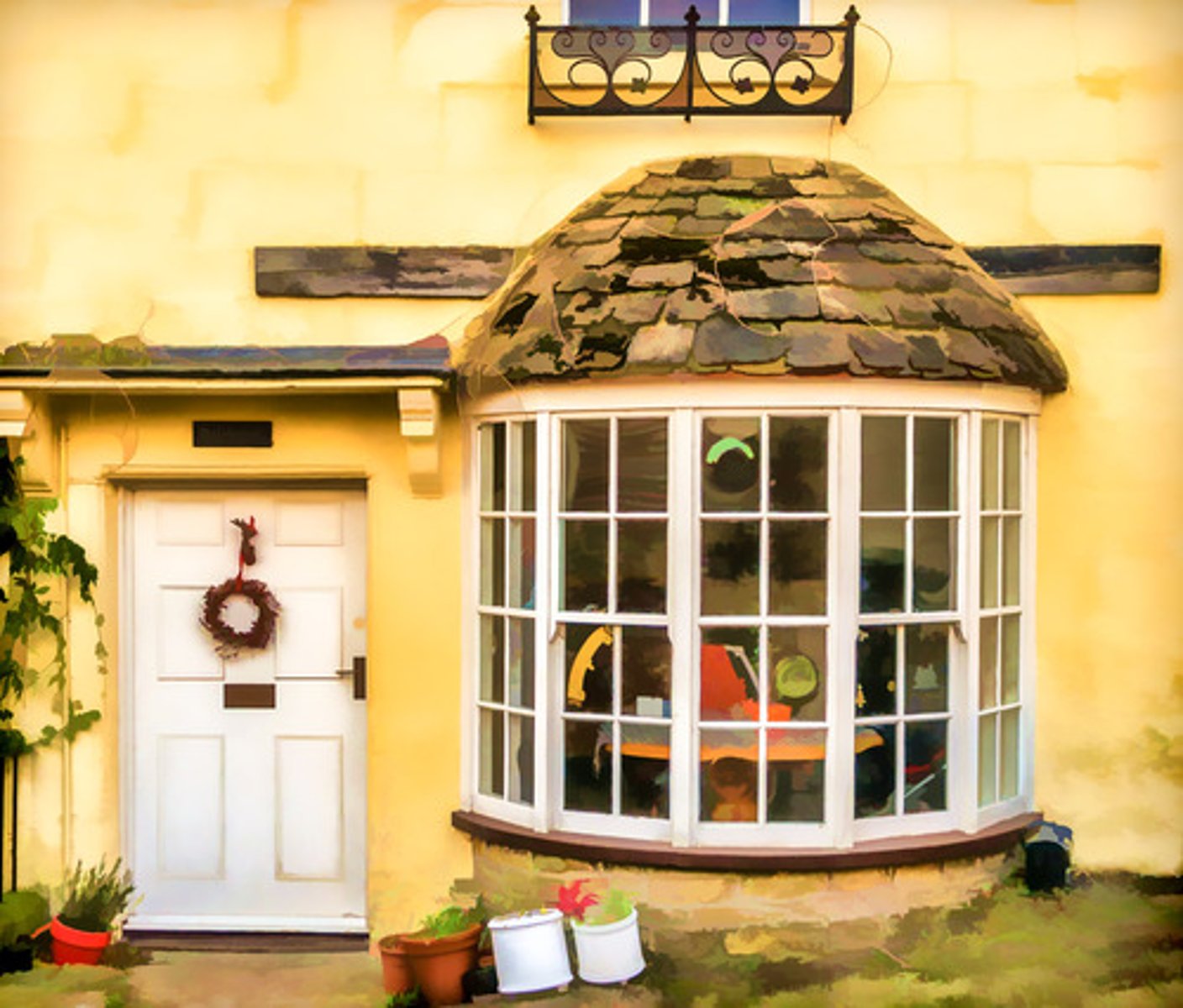 <p>A curved window, sometimes called a circular bay.</p>
