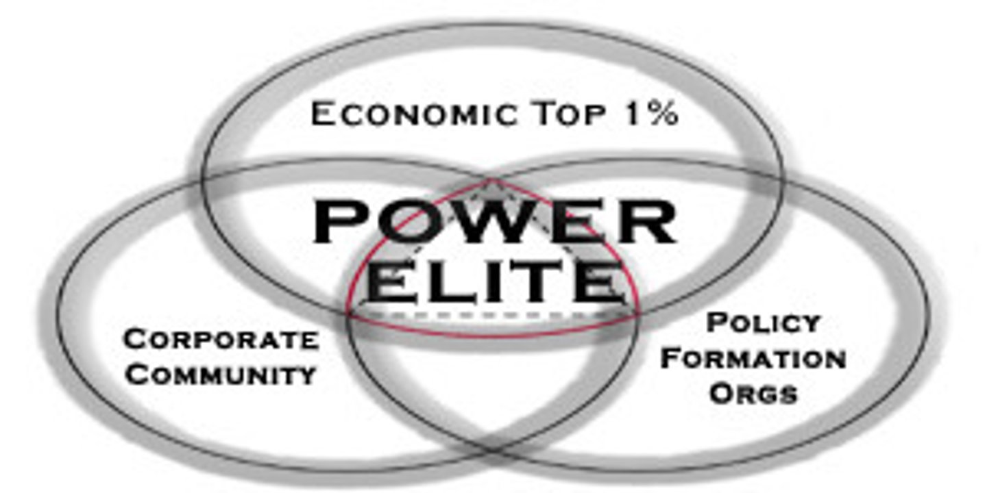 <p>theory of democracy that the elites have a disproportionate amount of influence in the policymaking process</p>