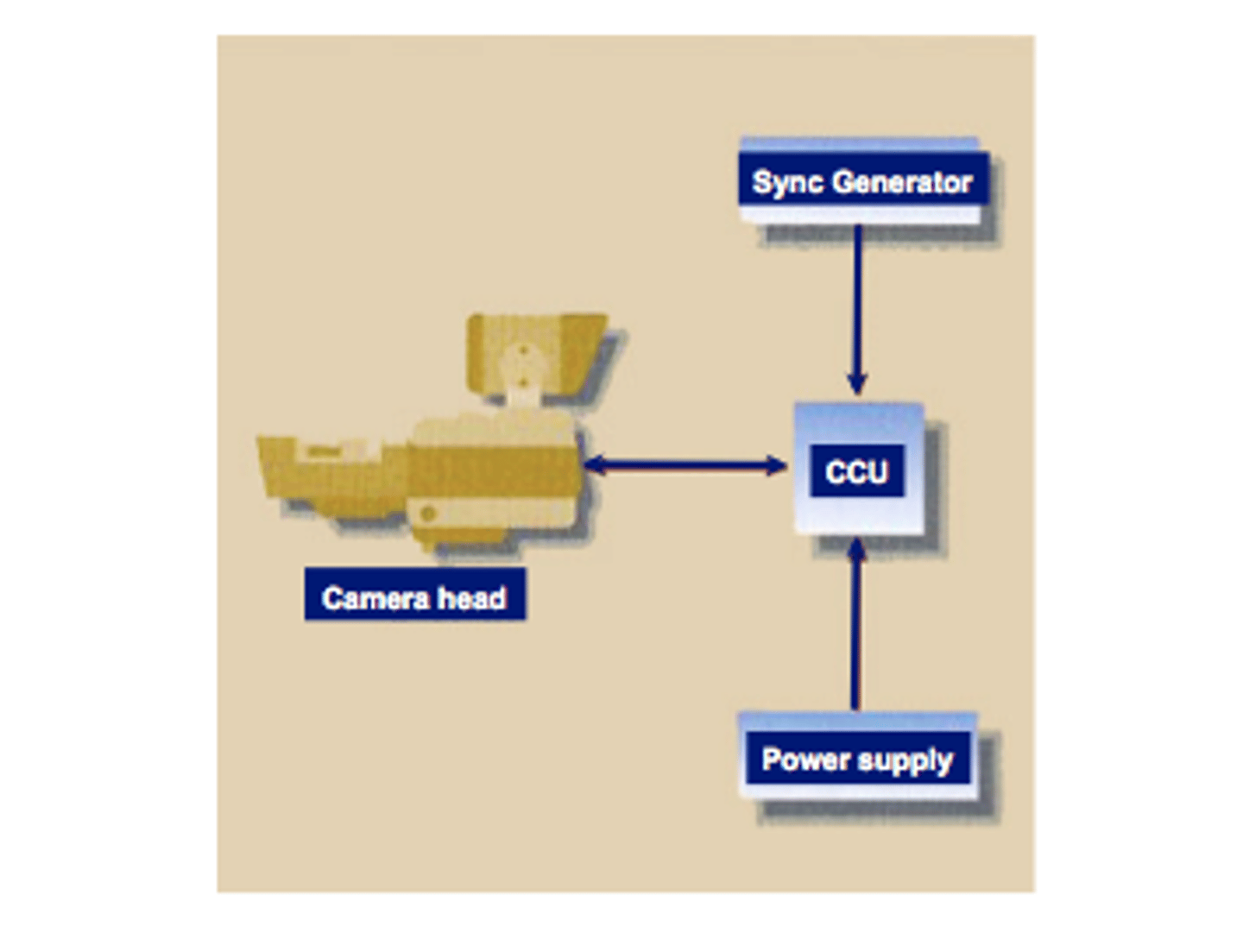 <p>the television camera (head) and associated electronic equipment, including the camera control unit, sync generator, and power supply</p>