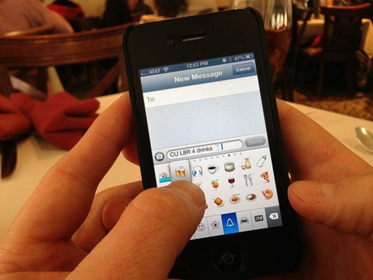 <p>To send a text message, to text</p>