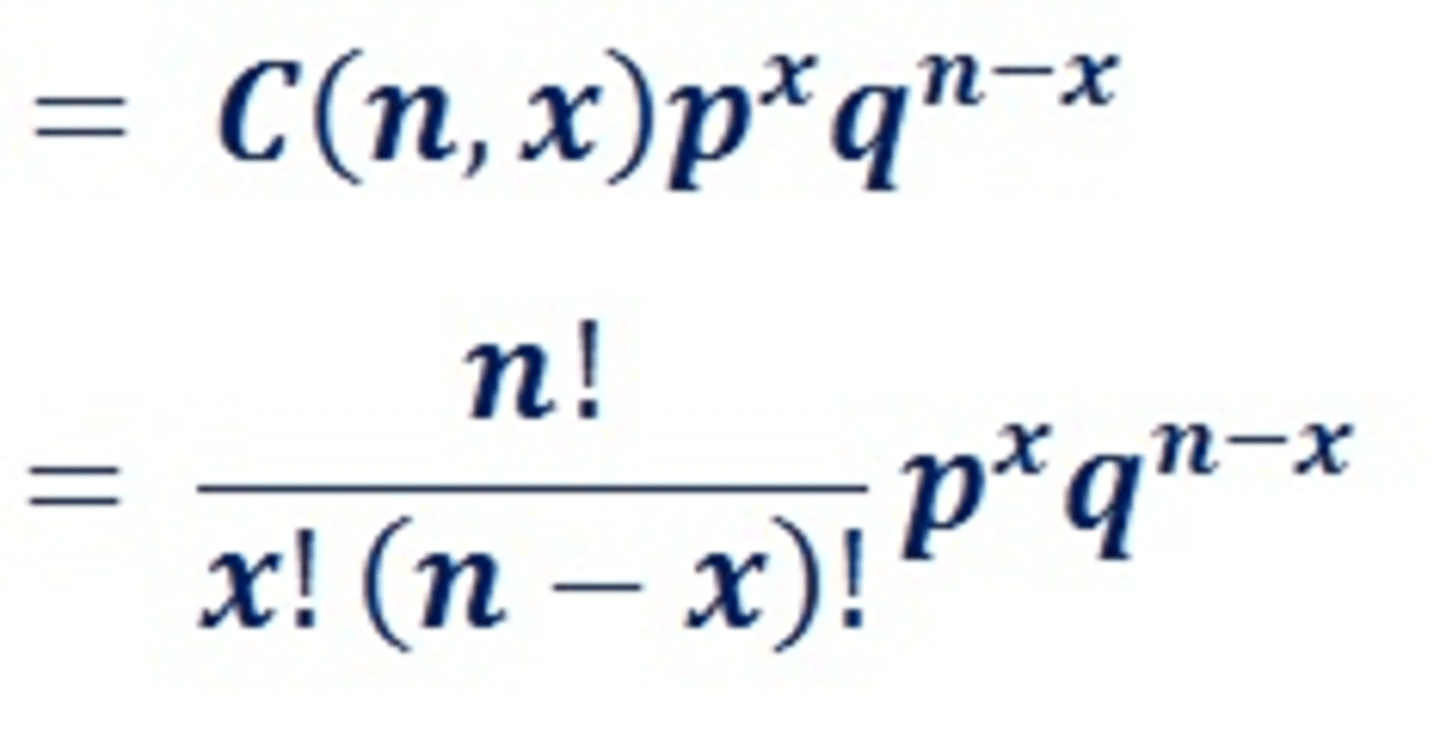 <p>The probability that there will be exactly x outcomes out of n trials when the probability of success in each trial is uniformly p then,</p><p>Note: q=1-P</p>