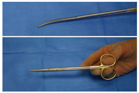 <p>Nickname: Curved Metz, Metz, Dissecting Metz</p><p>Use: Cuts and dissects delicate tissue </p><p>Features: Finely tapered, blunt jaws</p>