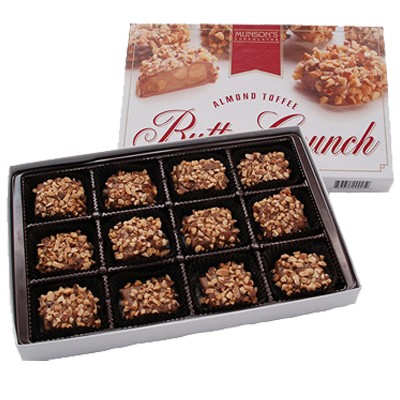 <p>A crisp butter toffee center mixed with almonds</p>