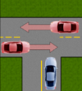 <p>What color vehicle must yield at the T-intersection?</p>