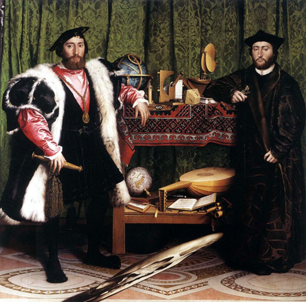 <p>What anamorphic symbol appears in Holbein's French Ambassadors?</p>