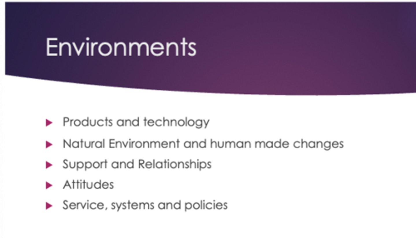 <p>making environments equally accessible to all people </p><p>decreasing/eliminating barriers to people with physical, cognitive, physical, or auditory losses</p>