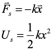 <ul><li><p>energy stored in a stretched (or compressed) spring</p></li><li><p>a system such as a spring that has a defined spring constant - k - that is extended a distance x from a position of equilibrium</p></li></ul>